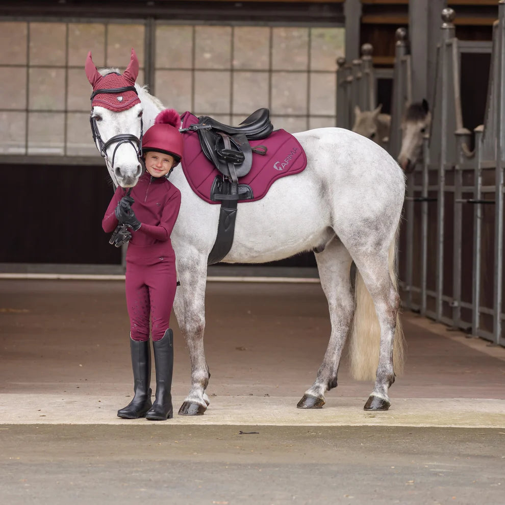 Aubrion Eltar Young Rider Riding Tights- Black Cherry