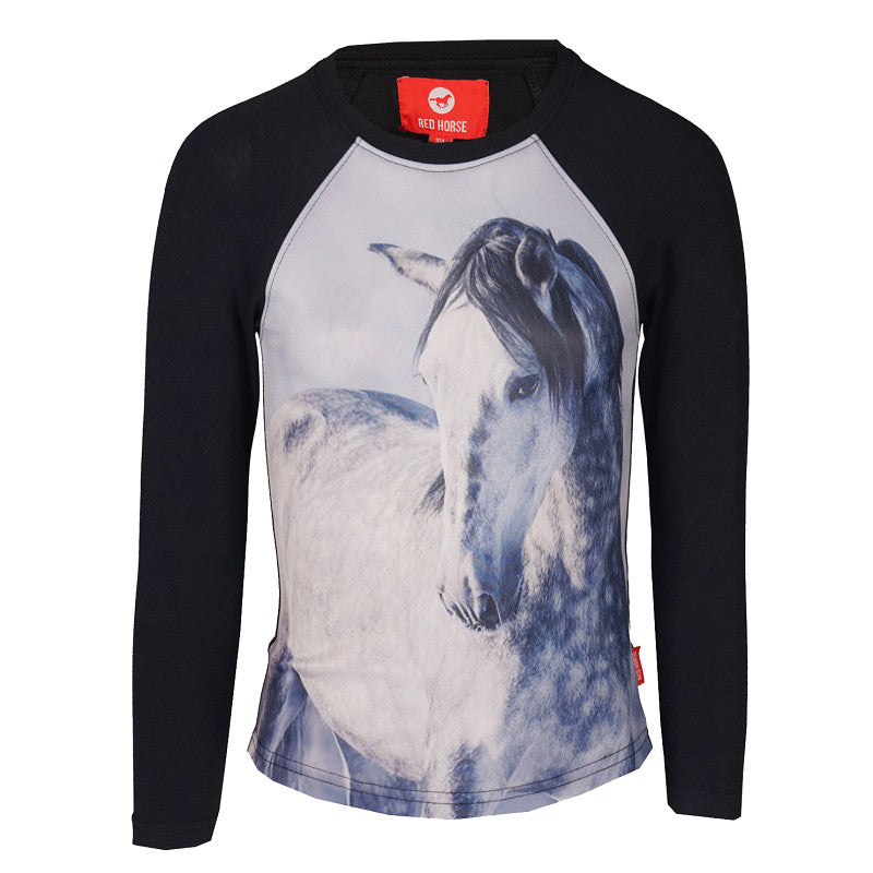 Red Horse Long Sleeve T-shirt Pixel- Black