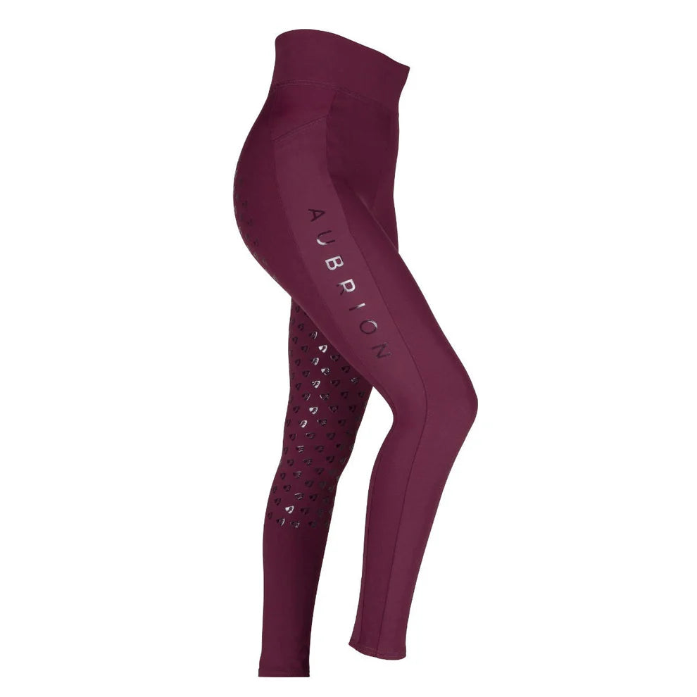 Aubrion Eltar Young Rider Riding Tights- Black Cherry