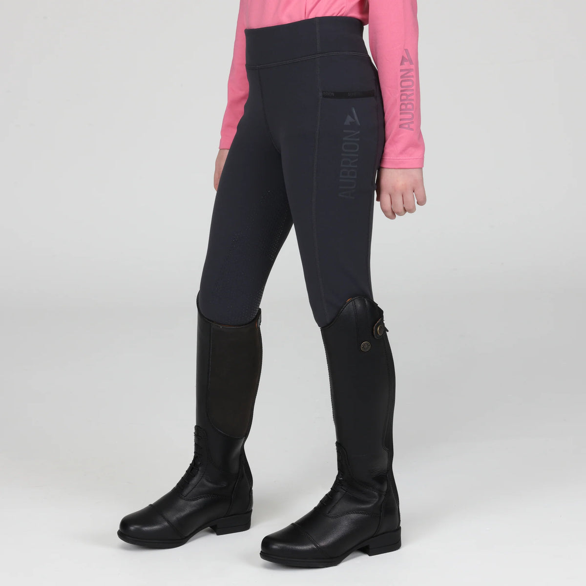 Aubrion React Winter Riding Tights- Young Rider- Charcoal