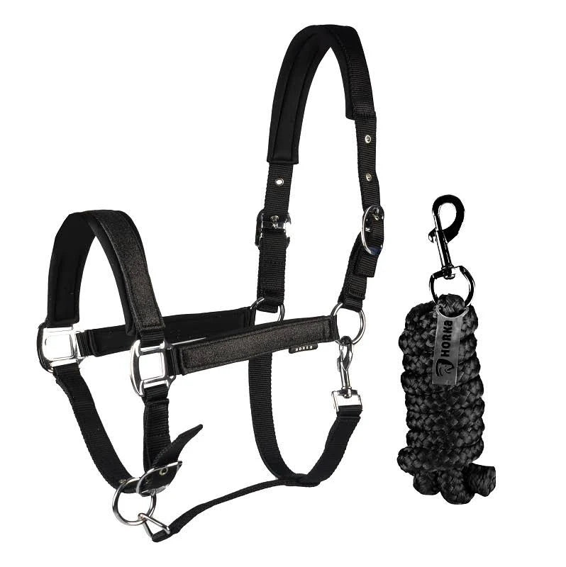 Horka Headcollar & Leadrope Set "Brilliance"- Black- Shetland Size