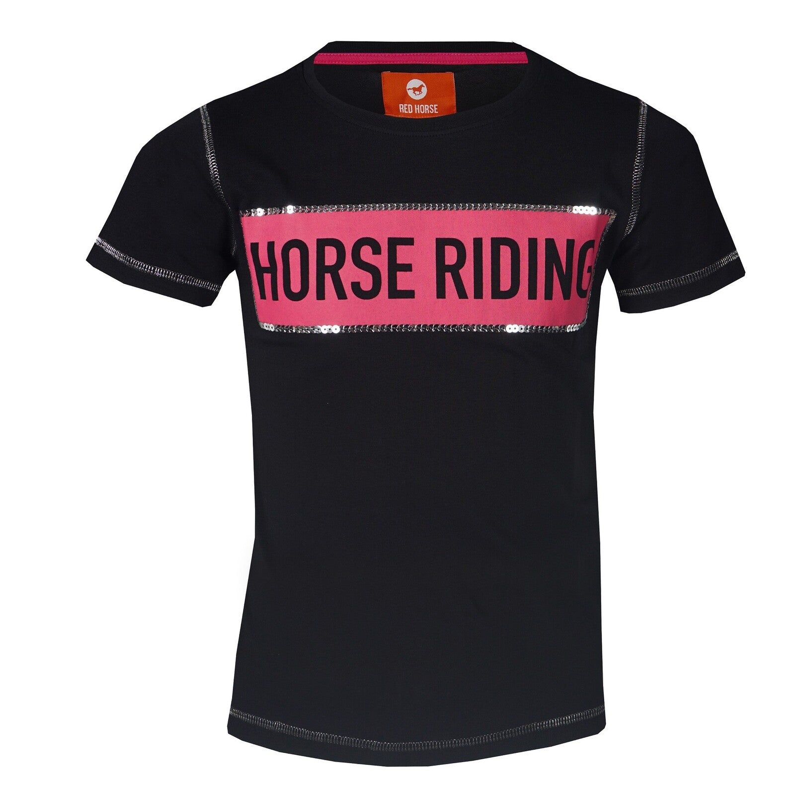 Red Horse T-Shirt- Black/Pink- Age 7-8