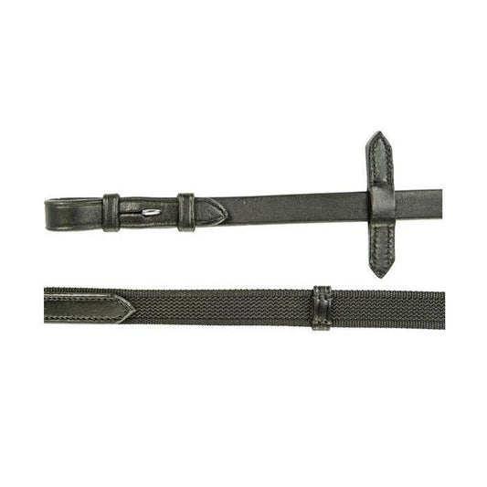 HKM Reins interwoven with rubber - Black- Cob/ Full Size