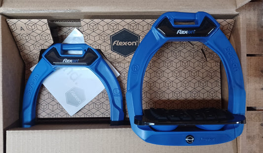 Flex On "Safe-On" Safety Stirrups- Junior- Blue/Blue/ Black