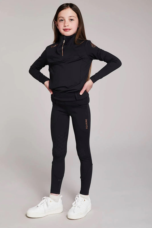 Equieire Ava Kids Riding Leggings- Black/ Rose Gold