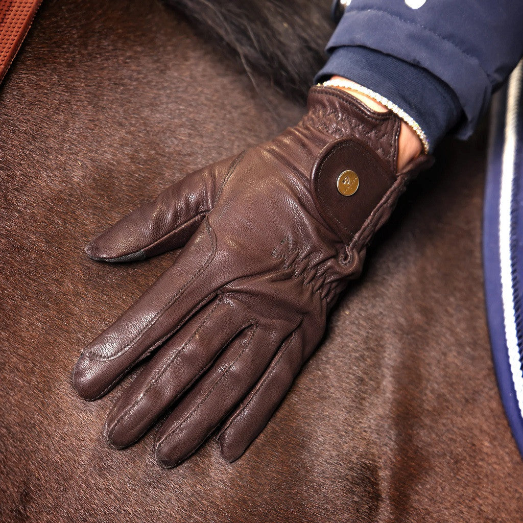 Shires Aubrion Estade Leather Riding Gloves- Brown