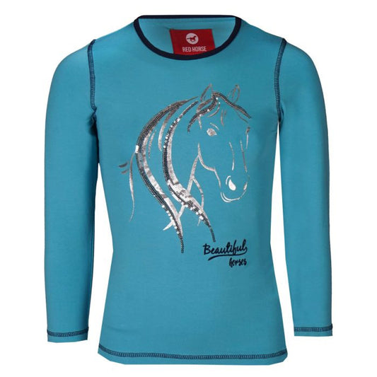 Red Horse Long Sleeve T-shirt- Twilight Blue- Age 3-7